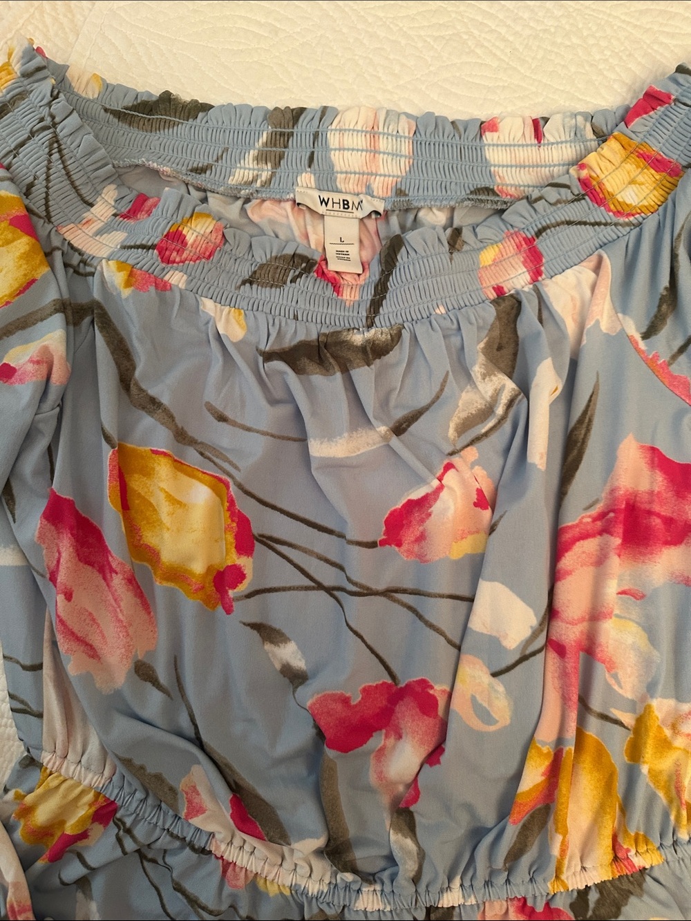 WHBM Light Blue Floral Off-Shoulder Top L